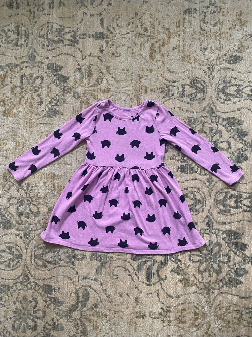 Cat & Jack Purple Long-Sleeve Dress with Black Cat Silhouettes - Size 5T